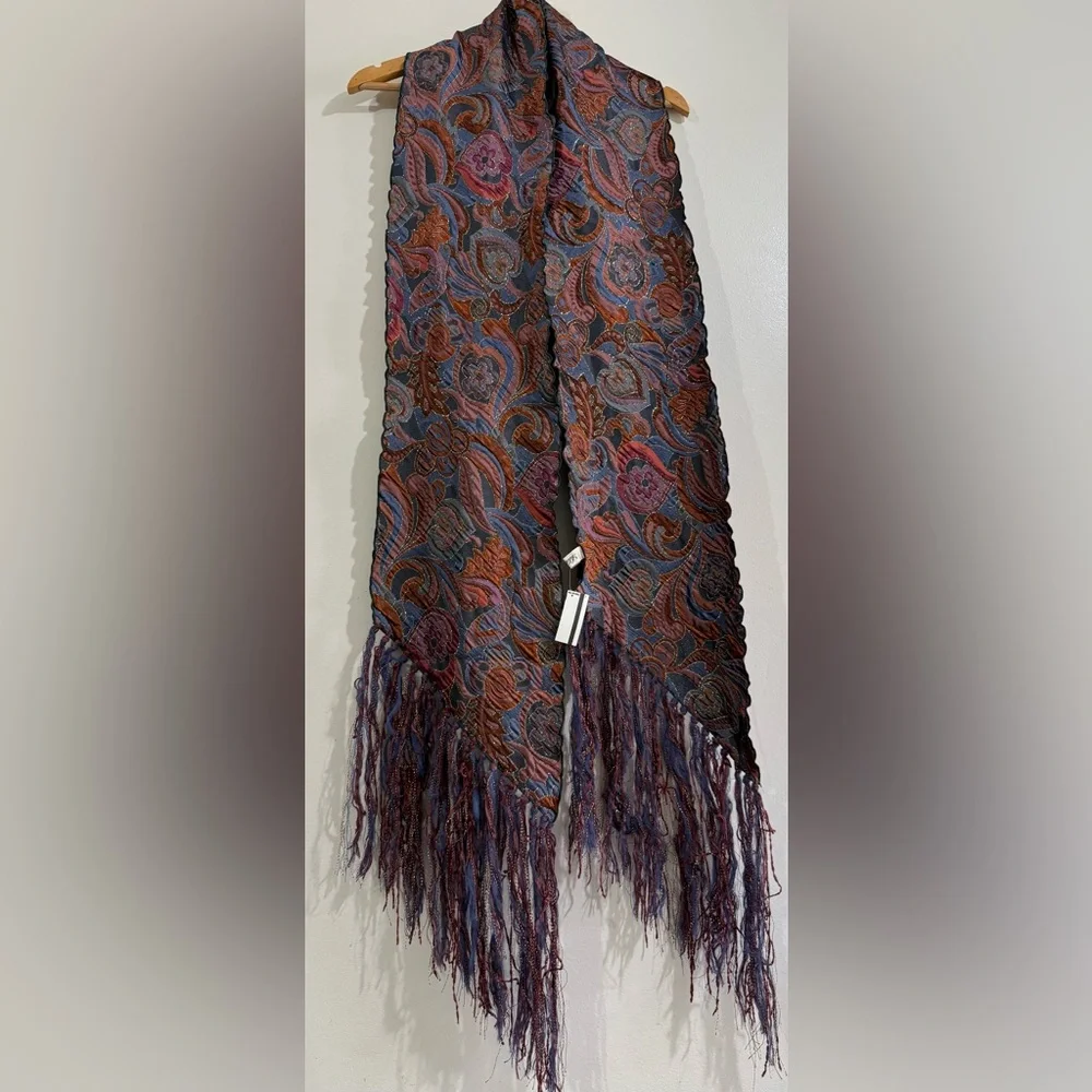 Saldarini Paisley Fringe Wrap Scarf in Navy, Burgundy & Rust